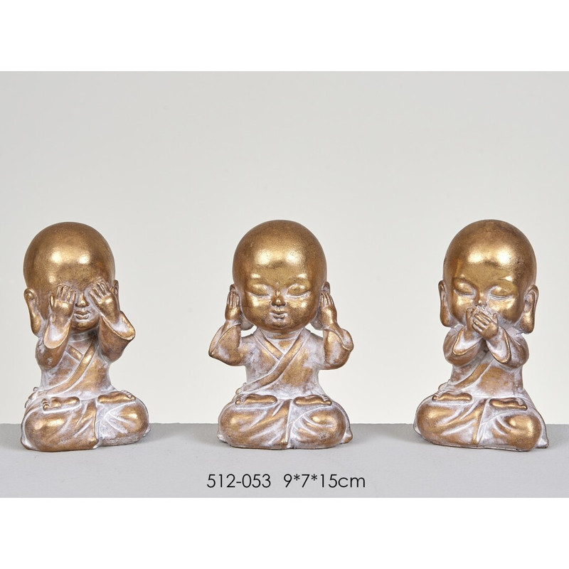 DECO 512-053 MOINE BUDISTE 3 SENS DORE ANTIQUE 9*7*1