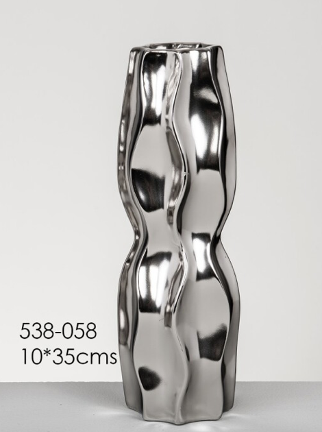 DECO 538-058 VASE CERAMIQUE TURKU ARGENTE 10*10*35,5 cm