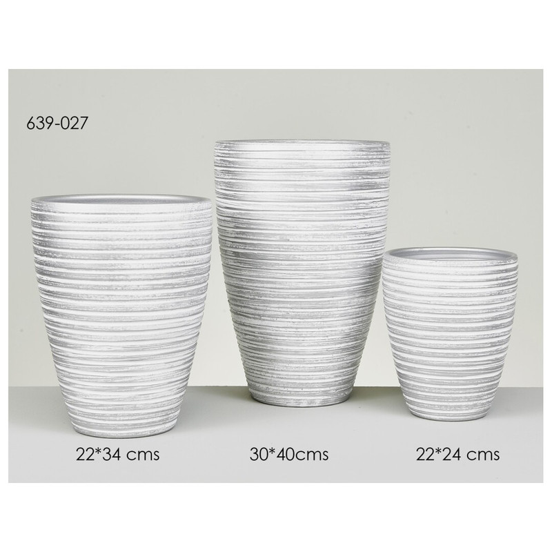 DECO 639-027 POT CERAMIQUE RAYURES ARGENTE 22*34cm