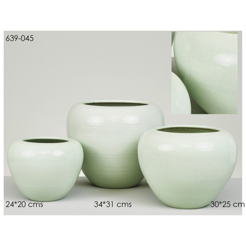 DECO 639-045 POT CERAMIQUE FISSURES VERT 34*31cm