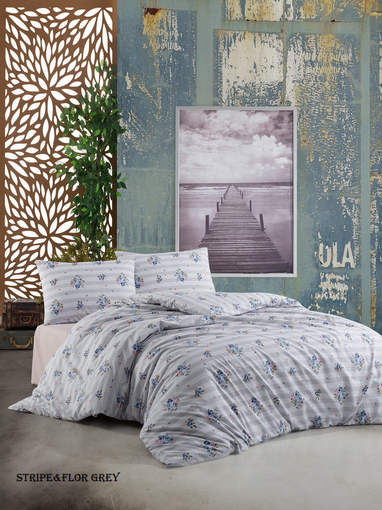 LL SINGLE SET DRAPS STRIPE&FLOR GRIS (105x200+160x240cm+2*50x70cm)