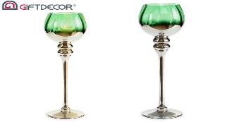 DECO 20388 PORTE BOUGIE CRISTAL VERT PIED ARGENTE GRAND