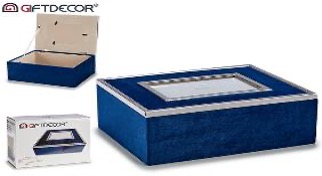 DECO 73481 CAISSE PORTAFTOS 10X15 VELOUR BLEU FONCE