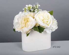 DECO 472-262 VASE ROSE, PIVOINES HORTENSIA BLANC 29cms