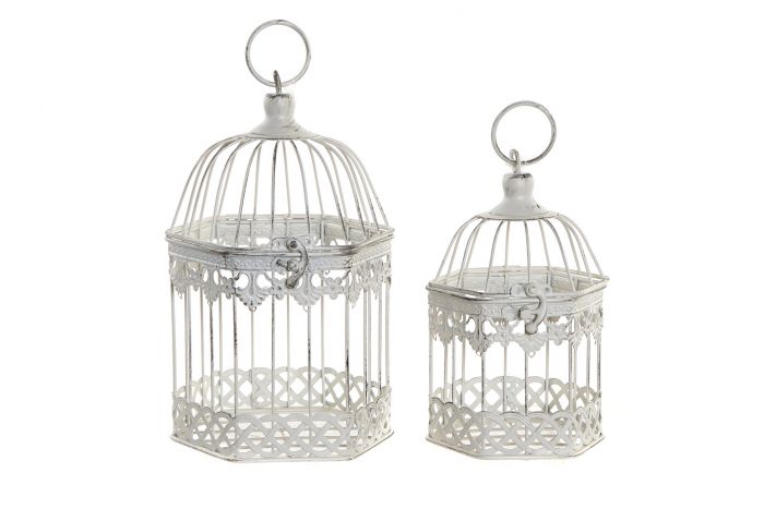 DECO DH-175241 CAGE SET 2 METAL 12X14X26 AGED WHITE