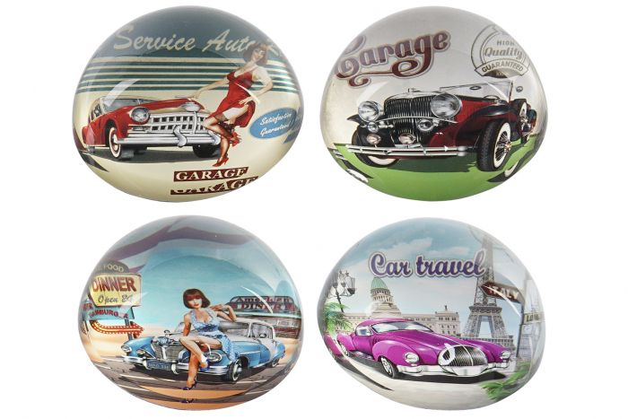 DECO RC-163922 PRESSE-PAPIER VERRE 8X8X3,7 VINTAGE 4 MOD.