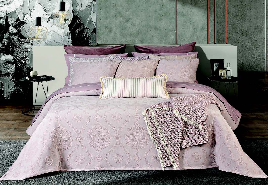 LL TL COUVRE LIT PLATANO 280x270cm ROSE 2T 50x70cm 80%CO-20%PE
