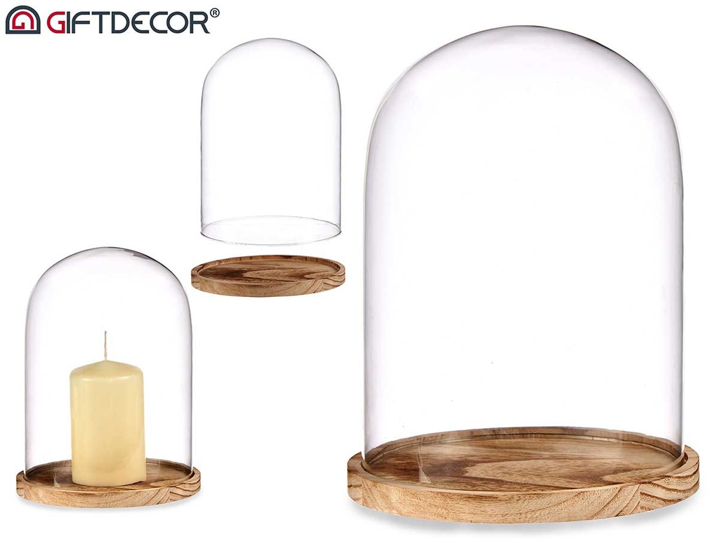 DECO 88357 CLOCHE VERRE BASE BOIS DIAM 22,5CM
