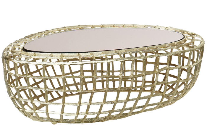 DECO MB-161922 TABLE CAFÉ MÉTAL VERRE 107X61X38 DORÉ