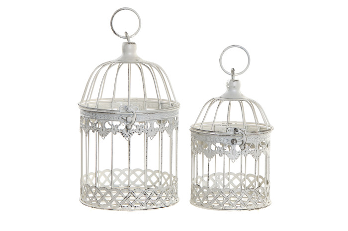 DECO DH-175239 CAGE SET 2 METAL 12X15X26 AGED WHITE