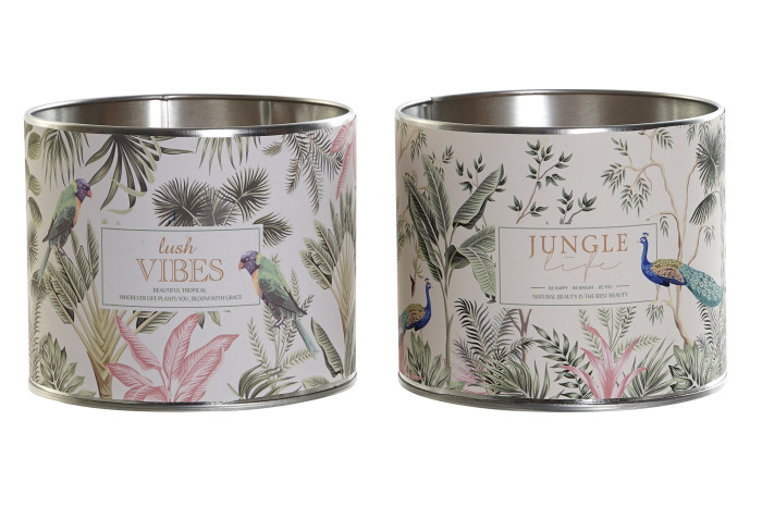 DECO VE-178550  BOUGIE ZINC CIRE 12X12X10 270 GR, JUNGLE 2 MOD