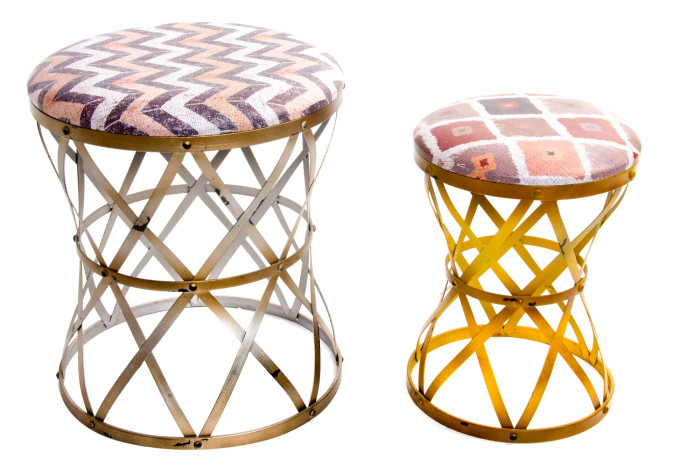 DECO MB-143436 TABOURET SET 2 METAL PU 42X48 DORE