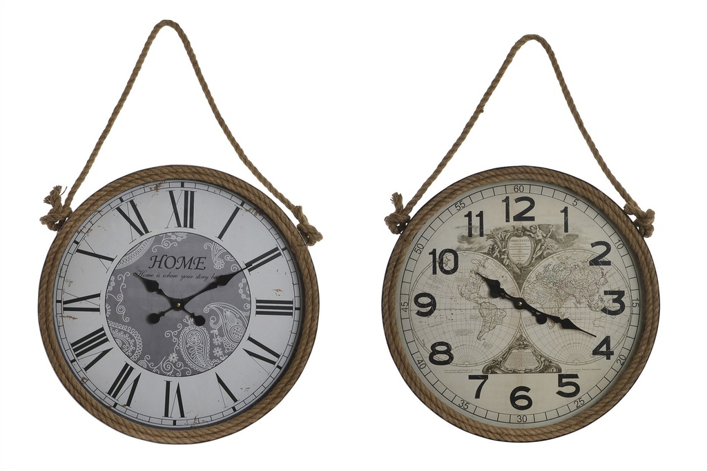 DECO RE-146935  HORLOGE METAL 60X7X94 WORLD MAP AGED 2 MOD.