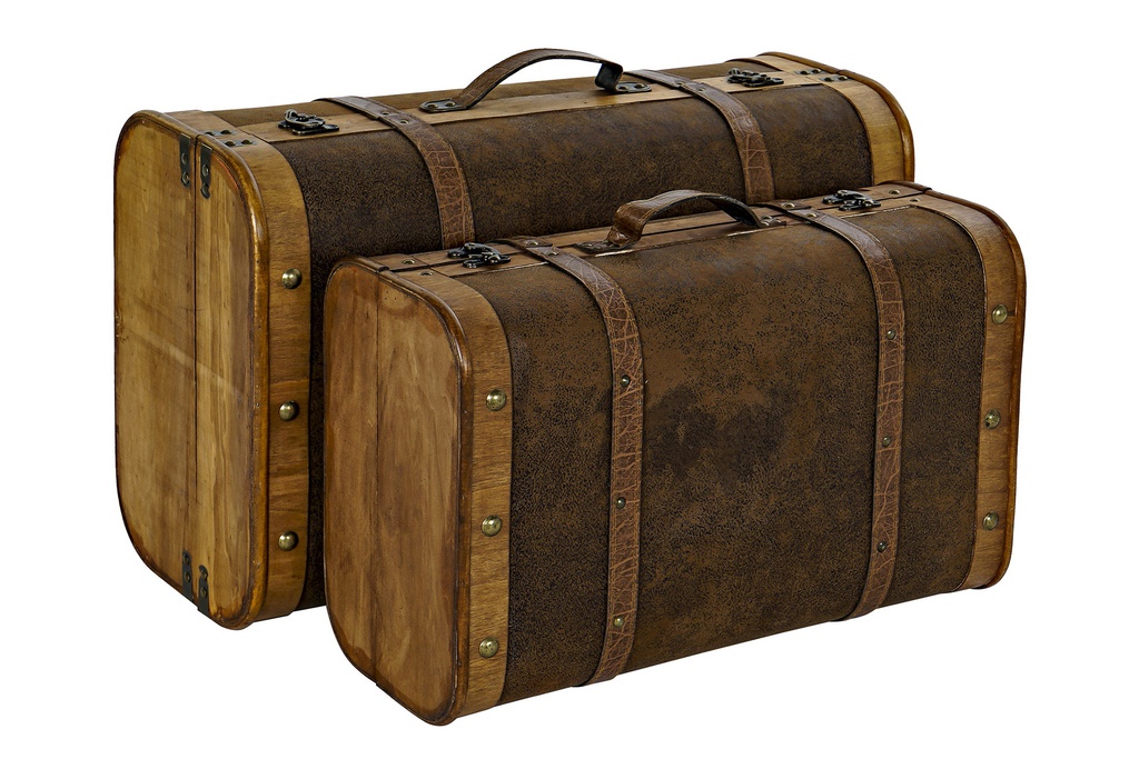 DECO MB-172016 COFFRE SET 2 PEUPLIER PU 60X24X38 VIEILLI MARRON