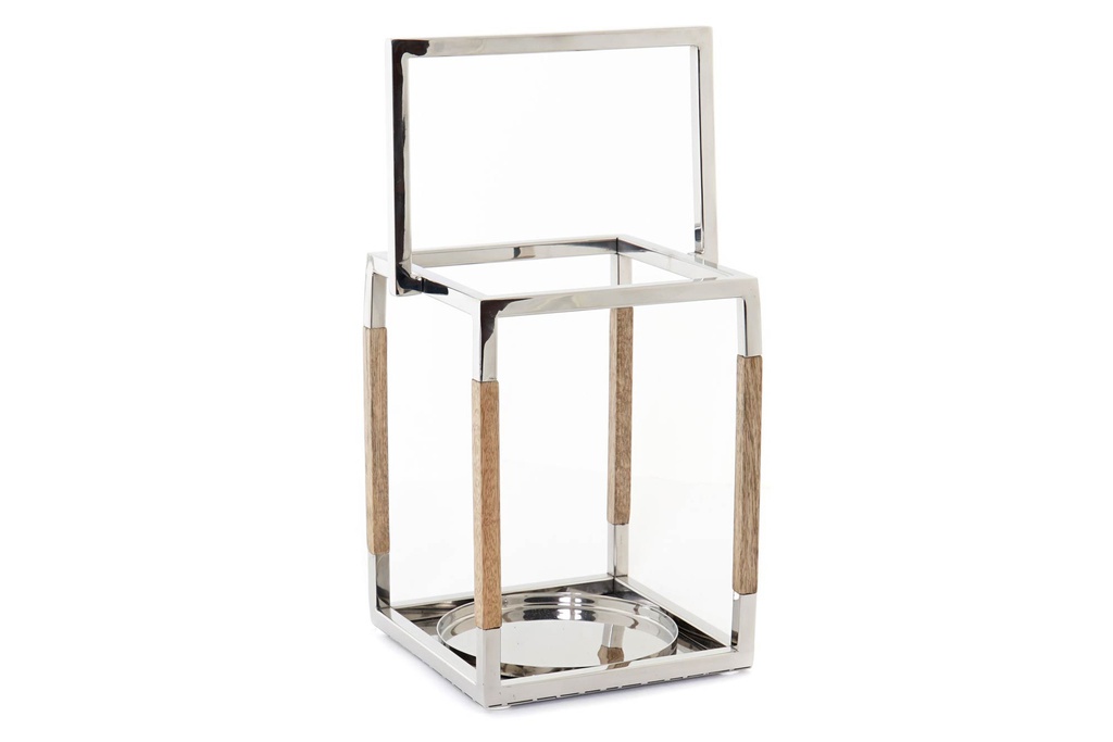 DECO PV-157019 PORTE BOUGIE  STEEL GLASS 23X21X26 CHROMED SILVER