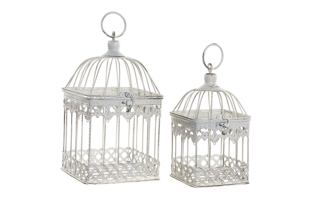 DECO DH-175240 CAGE SET 2 METAL 12X14X26 AGED WHITE