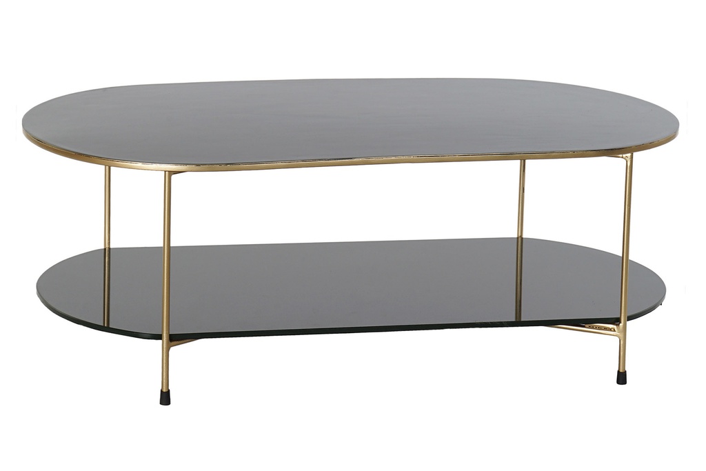 DECO MB-170509 TABLE CAFÉ MÉTAL VERRE 100X50X35 VERNI VERT FONCÉ
