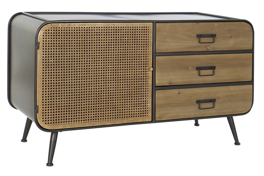 DECO MB-171202 COMMODE MÉTAL SAPIN 118X47X68 6 CALANDRE NOIR