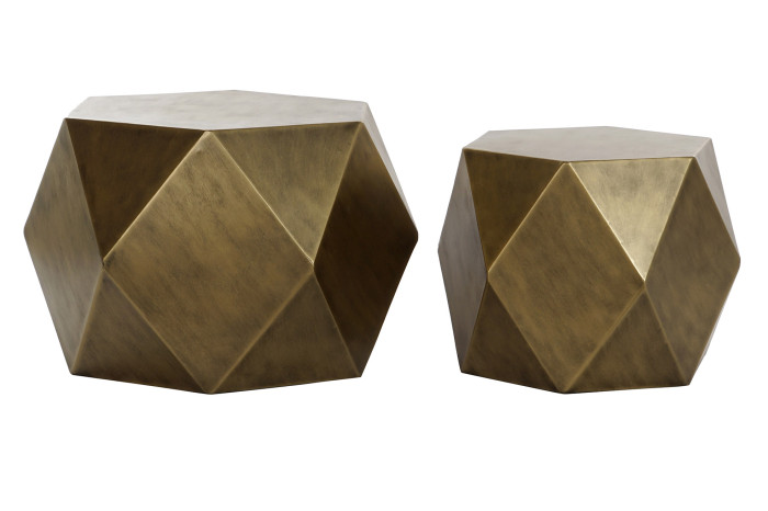 DECO MB-178127 TABLE AUXILIAIRE SET 2 MÉTAL 68X68X45,5 VIEILLI