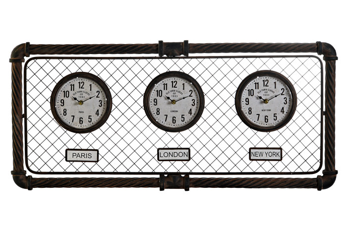 DECO RE-176027 PENDULE FER 93X5X42 3 HORLOGEE GRIS FONCÉ