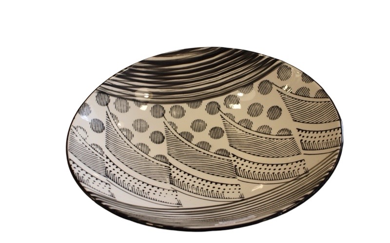 DECO 780810 PLATE ASHANTI D365MM CER M BLACK WHITE