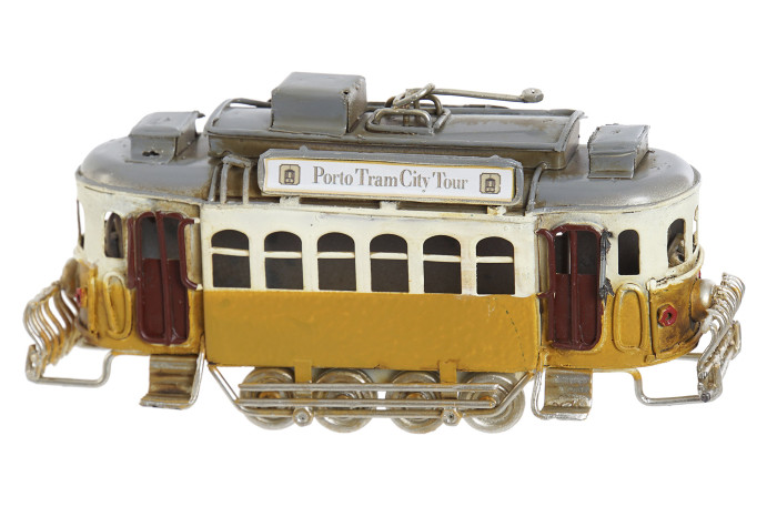 DECO MO-156812 VEHICULE DÉCORATION MÉTAL 14X4X8 TRAMWAY VIEILLI