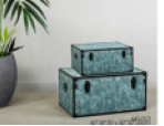 DECO SET 2 COFFRES DIJON DORE VERT METAL 61*38*34/53*33*29cm