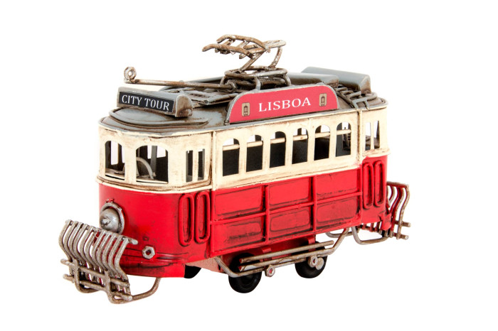 DECO MO-131622 VEHICULE DECORATION METAL 14X4X8 TRAMWAY ROUGE