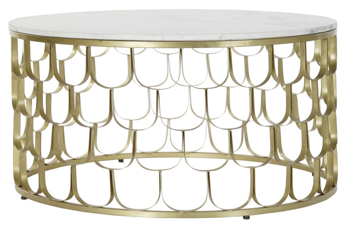 DECO MB-179482 TABLE CAFE MARBRE FER 81X81X42 DORE