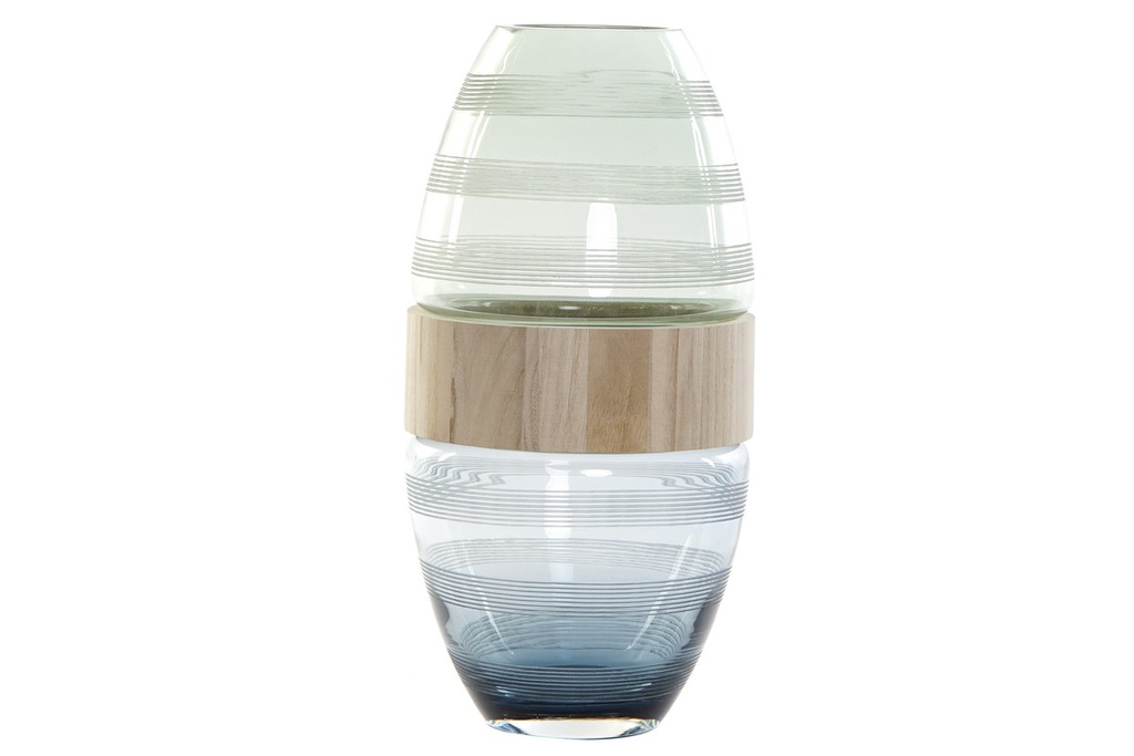 DECO JV-174996 VASE VERRE BOIS 18X18X36 BLEU MARINE