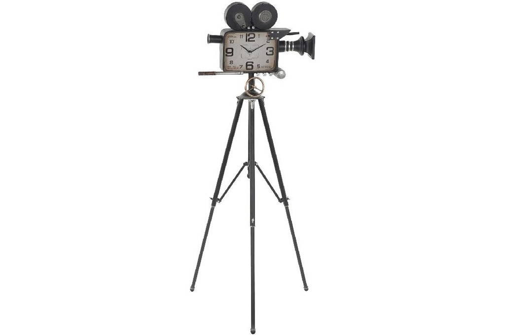 DECO RE-186305 HORLOGE FER VERRE 71X71X158 CAMERA NOIR