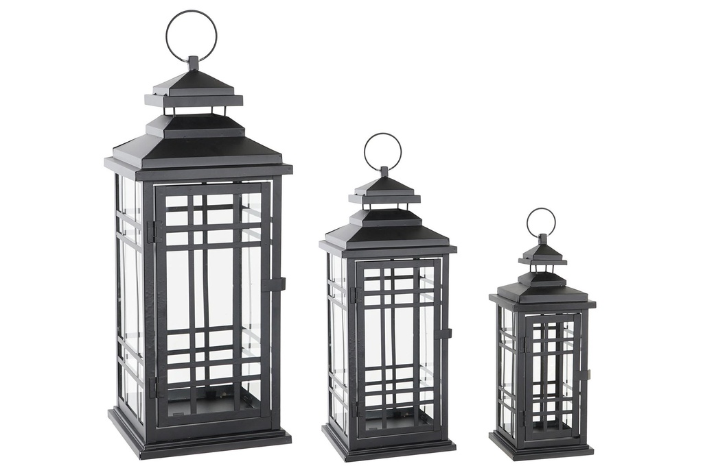 DECO FA-199902 LANTERNE SET 3 METAL VERRE 24X24X60 NOIR