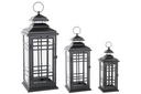 DECO FA-199902 LANTERNE SET 3 METAL VERRE 24X24X60 NOIR
