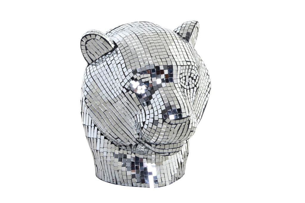 DECO FD-189944 FIGURE RESINE 31X31X32 LEOPARD CHROME ARGENTE