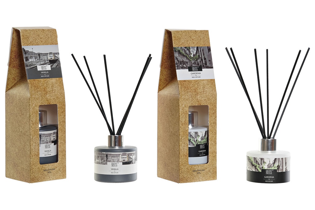 DECO DA-186103 PARFUM D'AMBIANCE MIKADO VERRE 5X5X7 50 ML, 2 MOD.