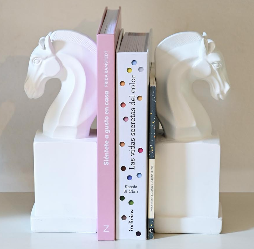 DECO FD-195713 SERRE-LIVRES SET 2 RESINE 10X7X24 CHEVAL BLANC