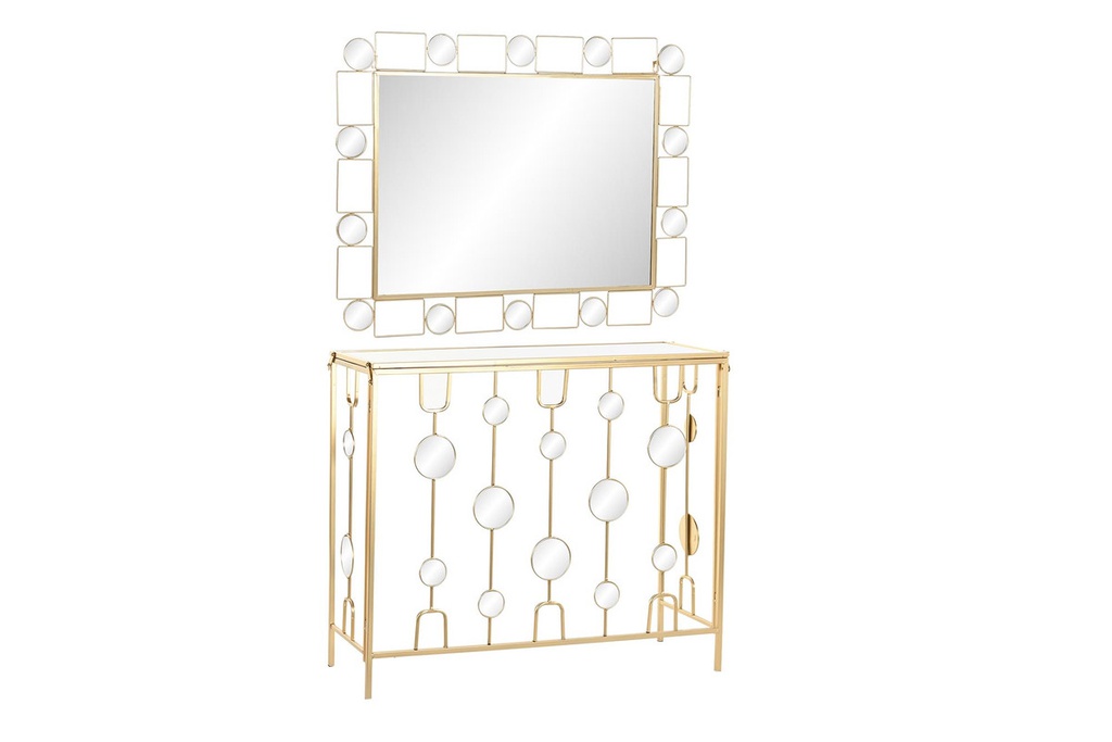 DECO MB-194508 CONSOLE SET 2 METAL MIROIR 92X32X78 MAT DORE