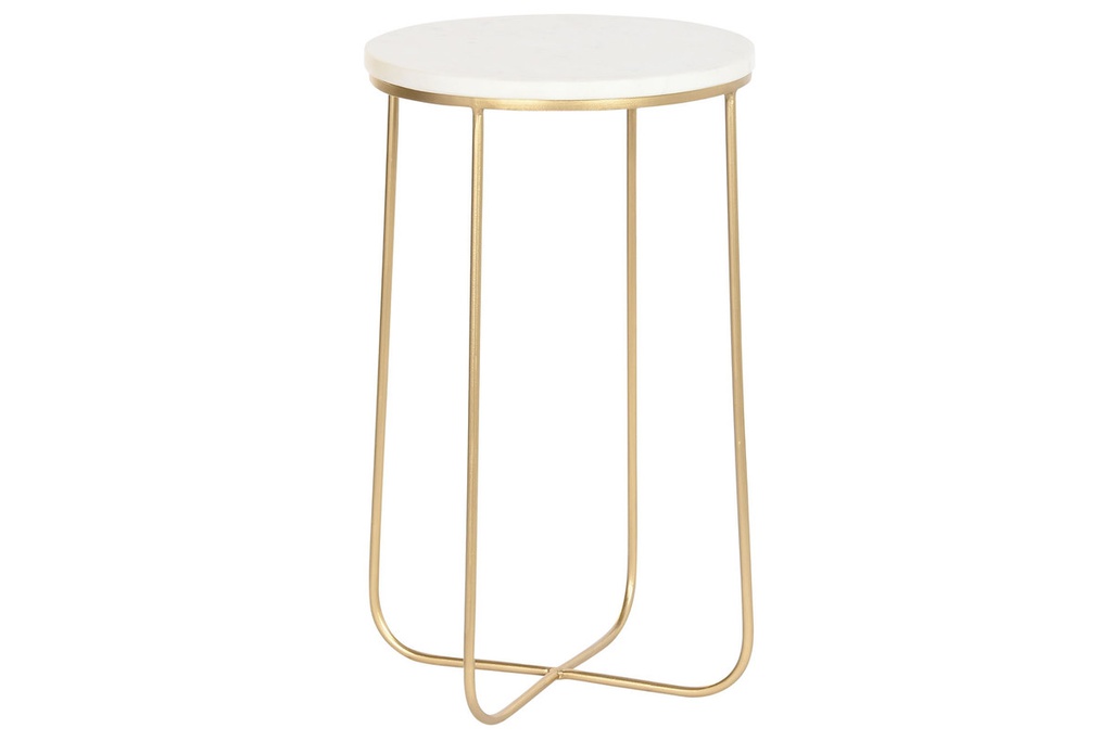 DECO MB-206218 TABLE AUXILIAIRE MARBRE FER 31X31X55 BLANC