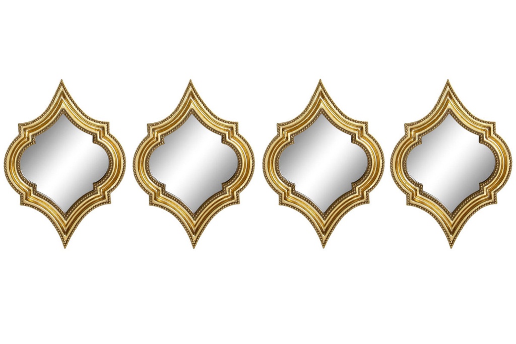 DECO ES-190277 MIROIR SET 4 RESINE VERRE 20X2,2X28 DORE
