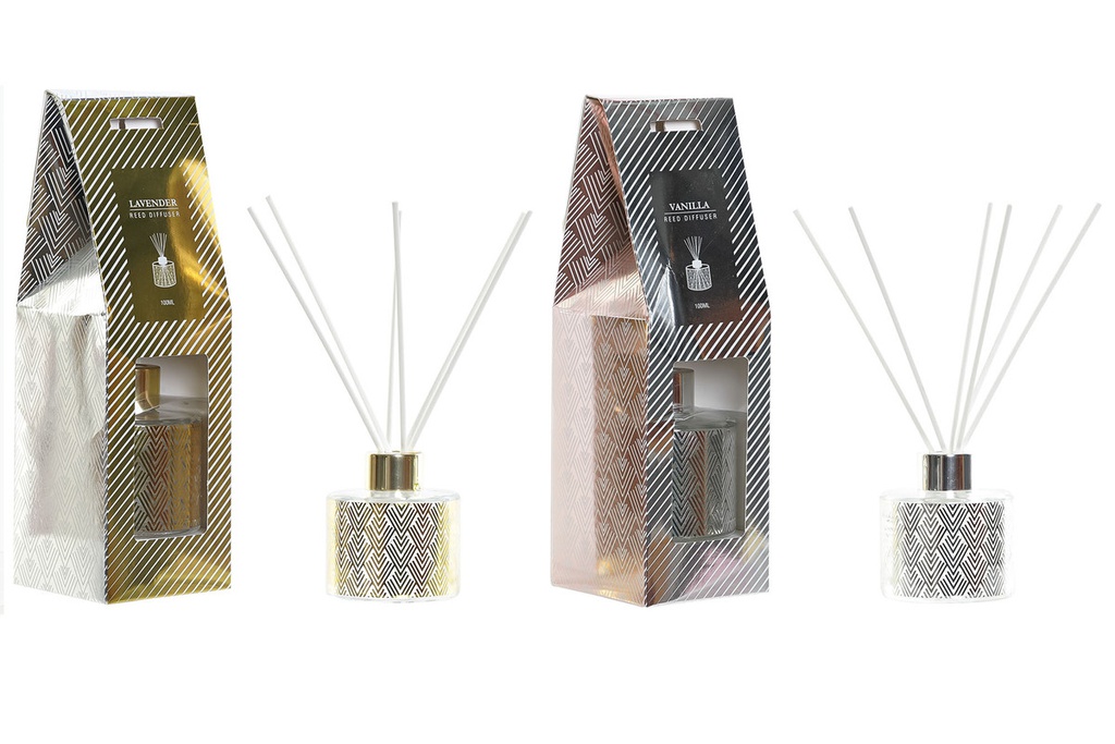 DECO DA-186106 PARFUM D'AMBIANCE MIKADO VERRE 7X7X7,5 100 ML, 2 MOD.