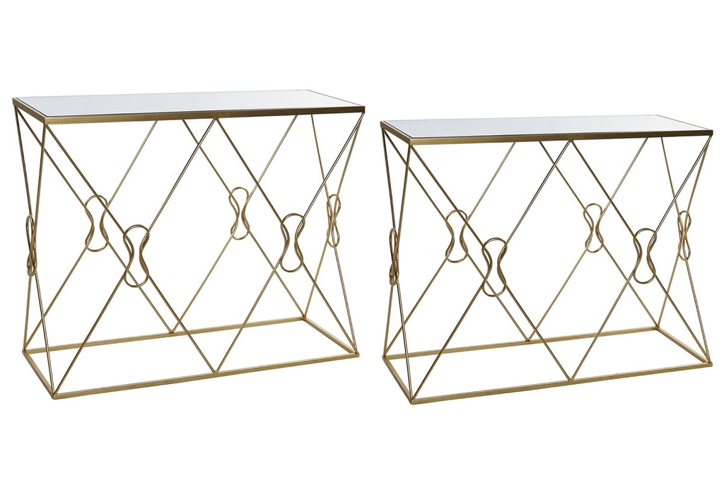 DECO MB-191576 CONSOLE SET 2 METAL VERRE 102X36X81 DOREE