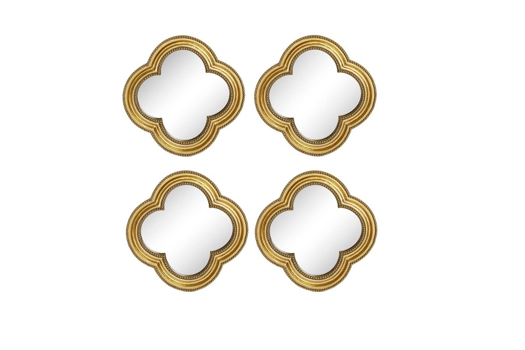 DECO ES-190276 MIROIR SET 4 RESINE VERRE 19,5X2,2X19,5 DORE
