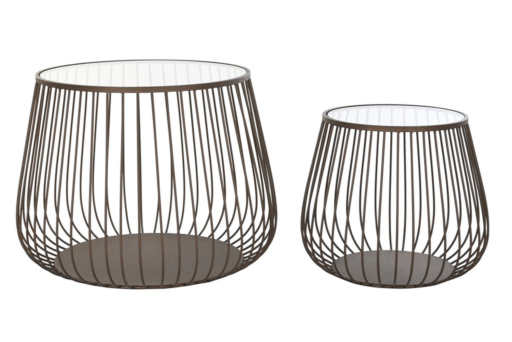 DECO MB-196137 TABLE AUXILIAIRE SET 2 METAL VERRE 75X75X55 NOIR