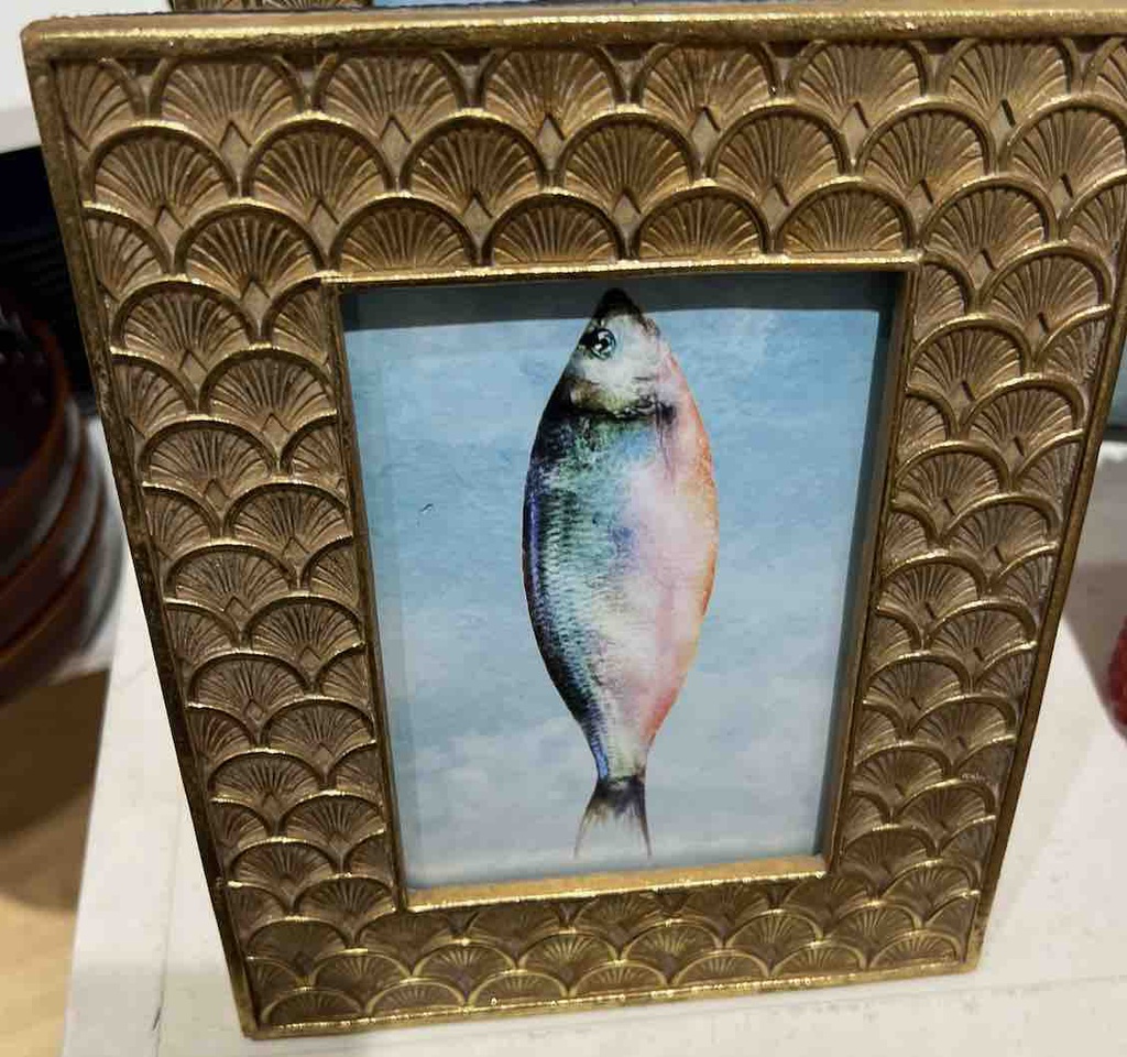 DECO CADRE PHOTO FISH RESINE DORE 10x15cm