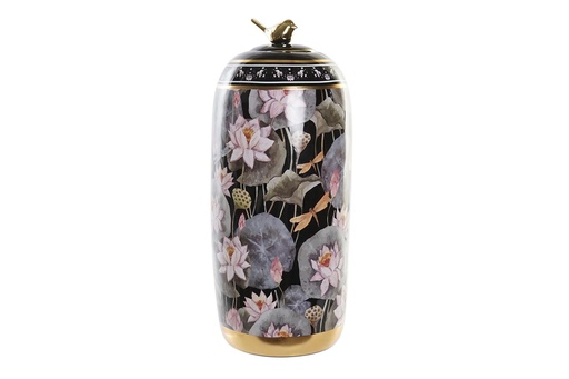 [DEIT231171] DECO JR-190246 VASE PORCELAINE 18X18X42 FLEURS NOIR