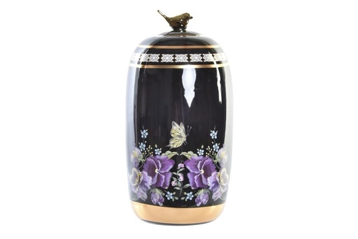 [DEIT231173] DECO JR-190250 VASE PORCELAINE 16X16X32 FLEURS NOIR