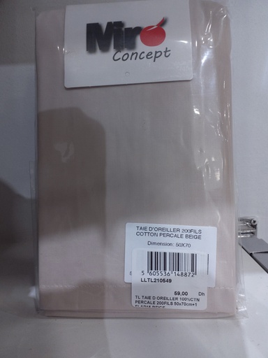 [LLTL210549] LL TL TAIE D'OREILLER 100%CTN PERCALE 200FILS 50x70cm+1 FLAP15 BEIGE