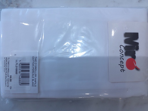 [LLTL210550] LL TL TAIE D'OREILLER 100%CTN PERCALE 200 FILS 50x70cm+1 FLAP15 BLANC