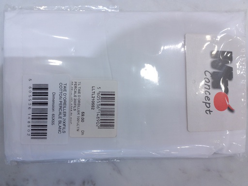 [LLTL210552] LL TL TAIE D'OREILLER 100%CTN PERCALE 200FILS 65x65cm+1FLAP15 BLANC