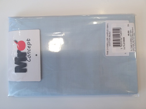 [LLTL210555] LL TL TAIE D'OREILLER 100% COTTON 144 FILS 50x70cm+1 FLAP 15 BLEU CLAIRE